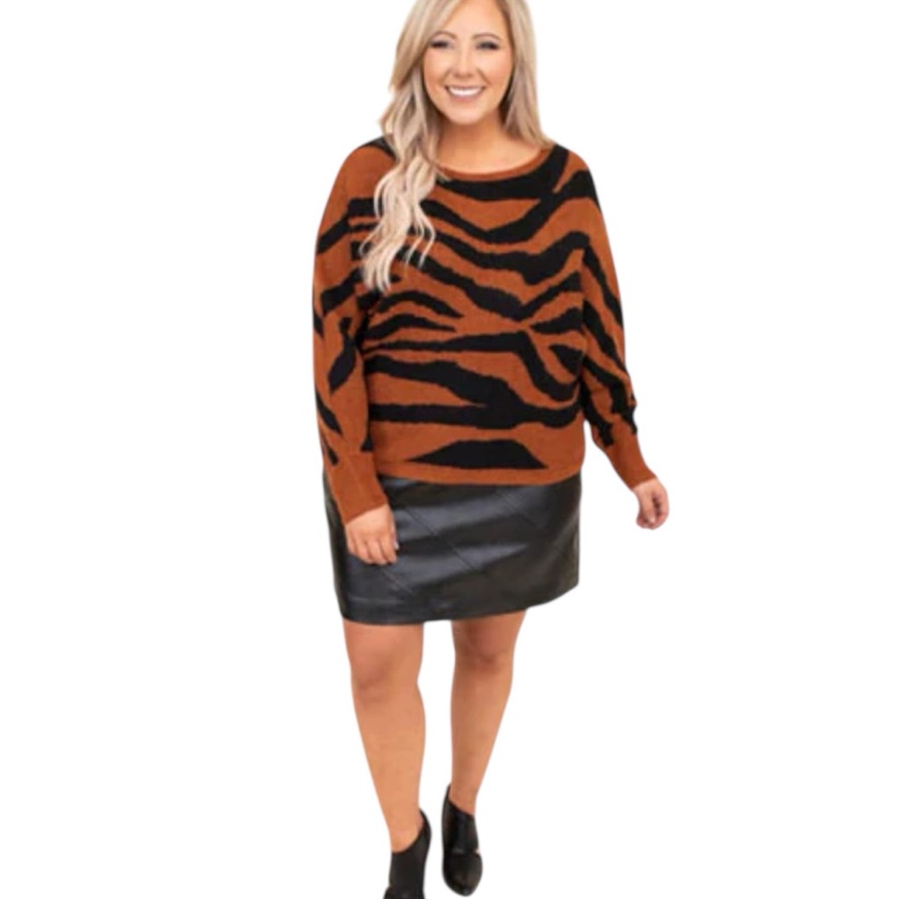 Ricki's Rust Brown and Black Zebra Print Crew Neck Sweater